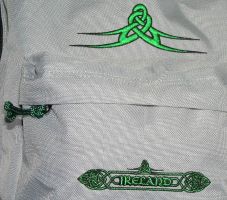 embroidered logo close up