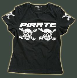 Pirate Skull babydoll stretchy tight Girlie T-shirt Black