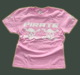 Pirate skull babydoll stretchy tight Girlie T-shirt Pink