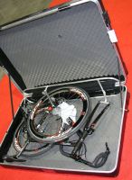 bike laid in open case from side